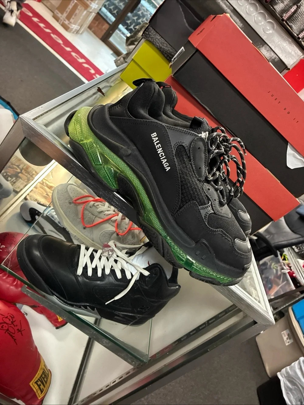 Balenciaga Triple S Clear Sole Black/Green Low Top Sneakers 541624W090N EUR 45